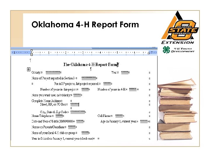 Oklahoma 4 -H Report Form 