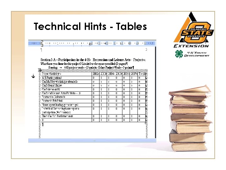 Technical Hints - Tables 
