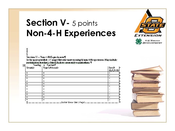 Section V- 5 points Non-4 -H Experiences 