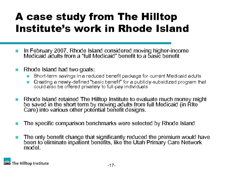 A case study from The Hilltop Institute’s work in Rhode Island n In February