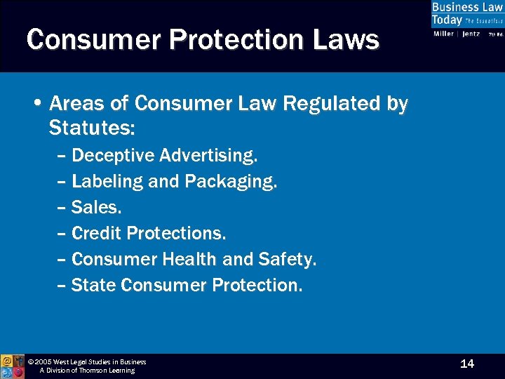 Consumer Protection Laws • Areas of Consumer Law Regulated by Statutes: – Deceptive Advertising.