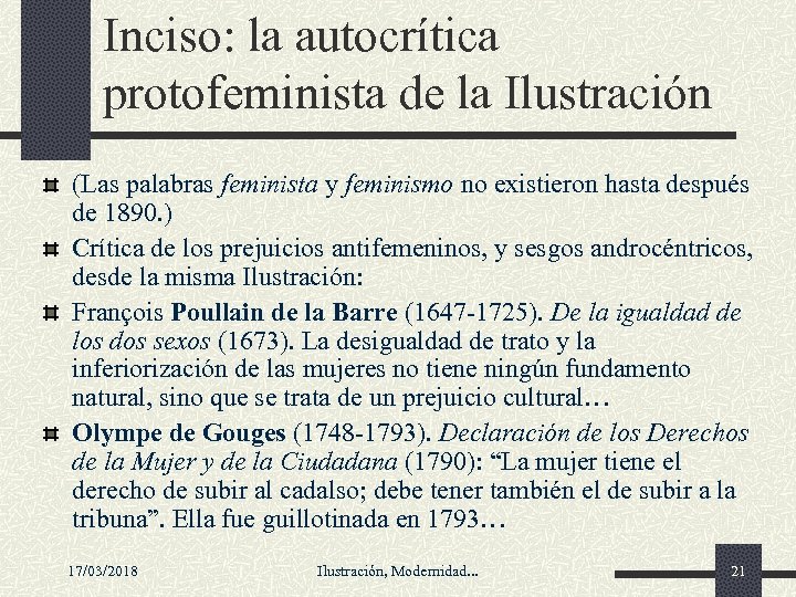 Inciso: la autocrítica protofeminista de la Ilustración (Las palabras feminista y feminismo no existieron