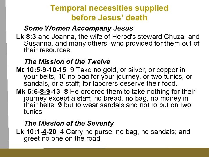 Temporal necessities supplied before Jesus’ death Some Women Accompany Jesus Lk 8: 3 and