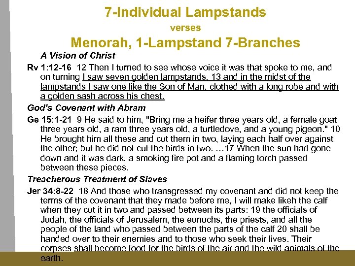 7 -Individual Lampstands verses Menorah, 1 -Lampstand 7 -Branches A Vision of Christ Rv