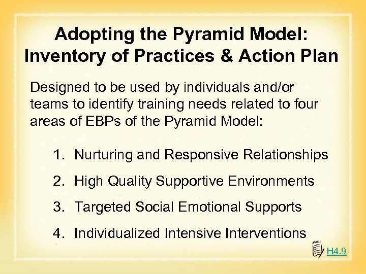 Adopting the Pyramid Model: Inventory of Practices & Action Plan Designed to be used