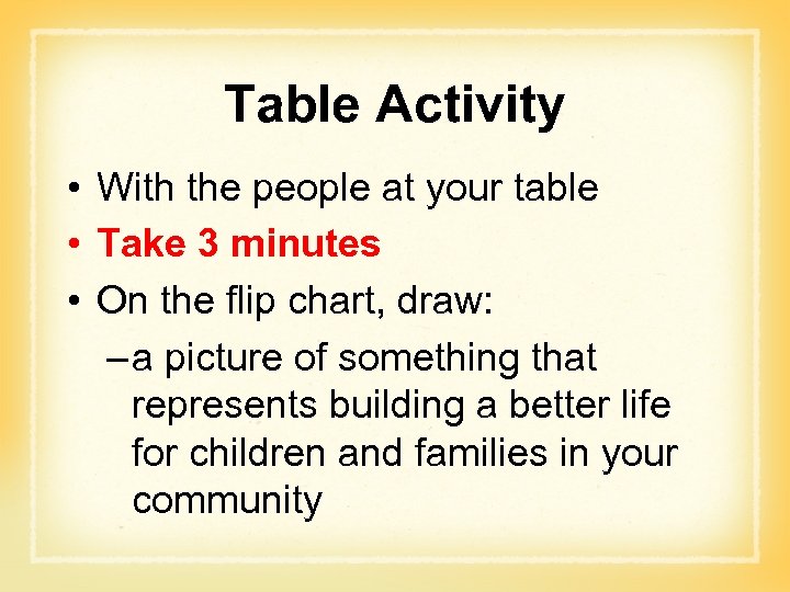 Table Activity • With the people at your table • Take 3 minutes •