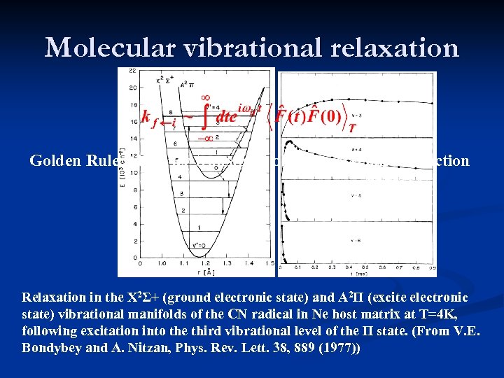 Molecular vibrational relaxation Golden Rule Fourier transform of bath correlation function Relaxation in the