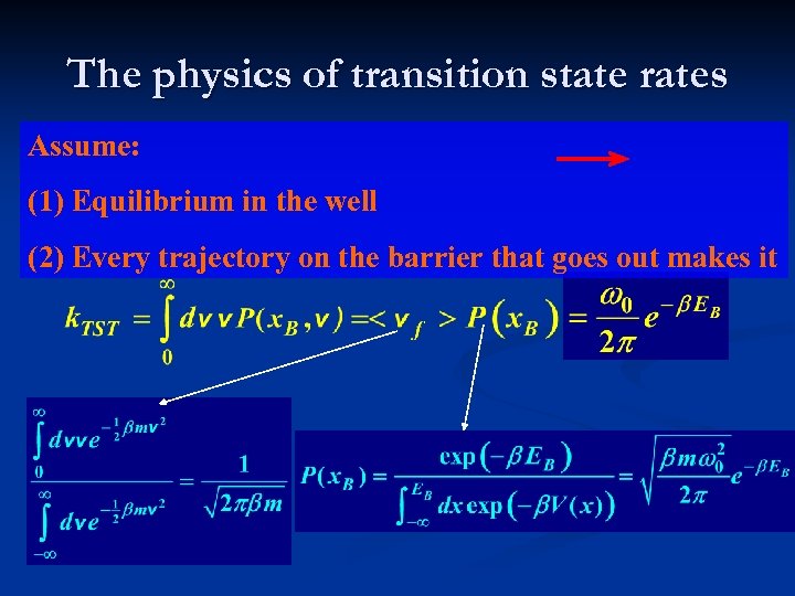 The physics of transition state rates Assume: (1) Equilibrium in the well (2) Every