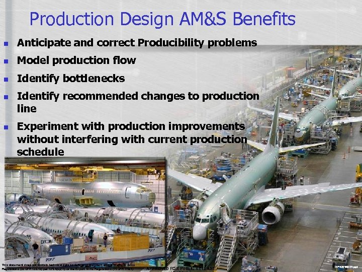 Production Design AM&S Benefits n Anticipate and correct Producibility problems n Model production flow