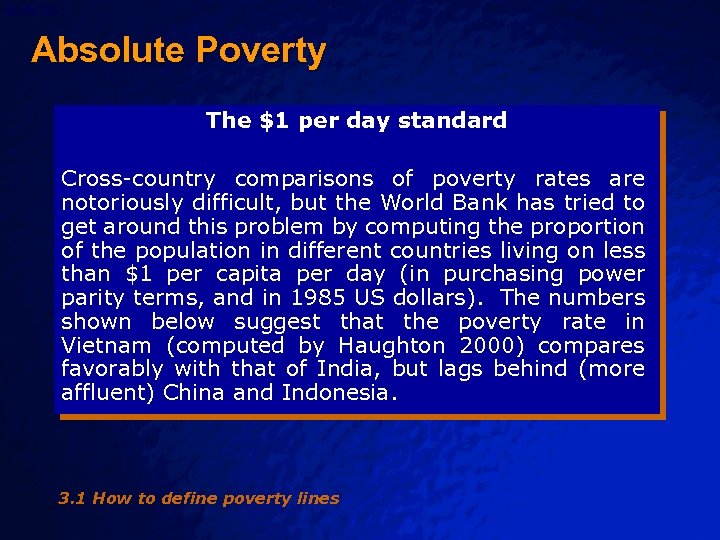 Slide 26 © 2003 By Default! Absolute Poverty The $1 per day standard Cross-country