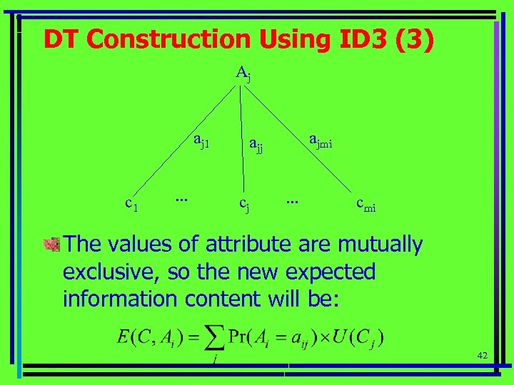 DT Construction Using ID 3 (3) Aj aj 1 c 1 . . .