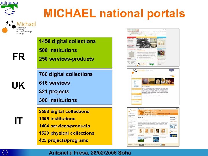 MICHAEL national portals 1450 digital collections FR 500 institutions 250 services-products 766 digital collections