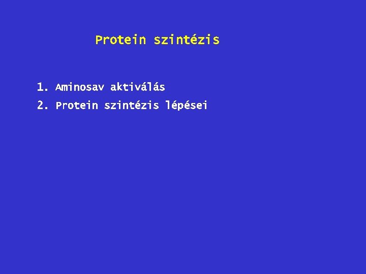 Protein szintézis 1. Aminosav aktiválás 2. Protein szintézis lépései 
