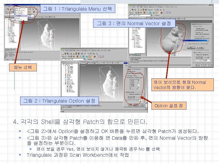 그림 1 : Triangulate Menu 선택 그림 3 : 면의 Normal Vector 설정 메뉴