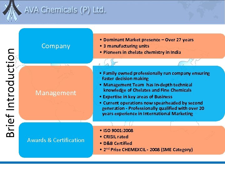 Brief Introduction Company Management Awards & Certification • Dominant Market presence – Over 27