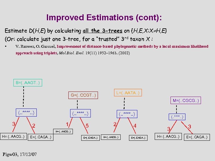 Improved Estimations (cont): Estimate D(H, E) by calculating all the 3 -trees on {H,