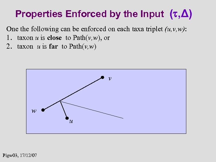 Properties Enforced by the Input ( , Δ) One the following can be enforced