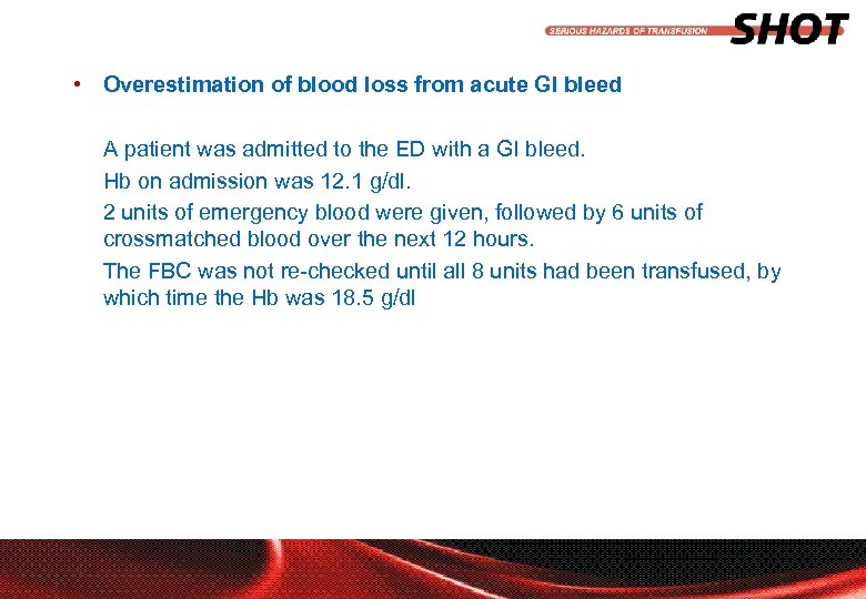  • Overestimation of blood loss from acute GI bleed A patient was admitted