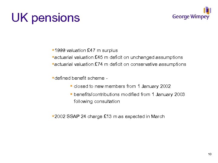 UK pensions 1999 valuation £ 47 m surplus actuarial valuation £ 45 m deficit