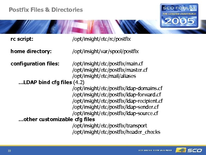 Postfix Files & Directories rc script: /opt/insight/etc/rc/postfix home directory: /opt/insight/var/spool/postfix configuration files: /opt/insight/etc/postfix/main. cf