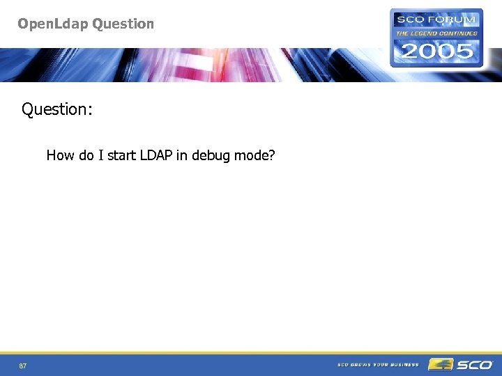 Open. Ldap Question: How do I start LDAP in debug mode? 87 