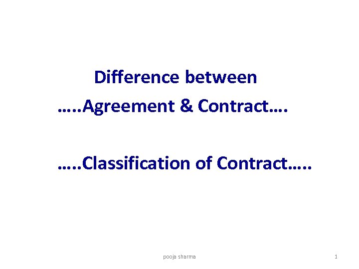  Difference between …. . Agreement & Contract…. …. . Classification of Contract…. .