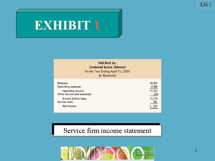 LG 1 EXHIBIT 1 Service firm income statement 3 