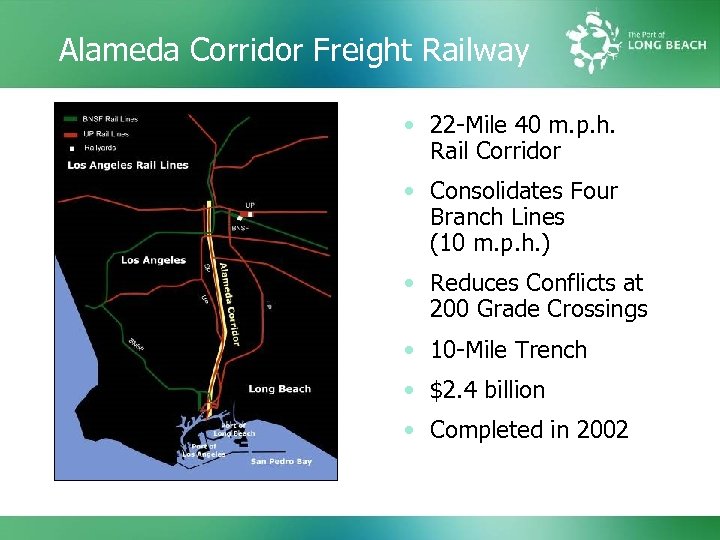 Alameda Corridor Freight Railway • 22 -Mile 40 m. p. h. Rail Corridor •