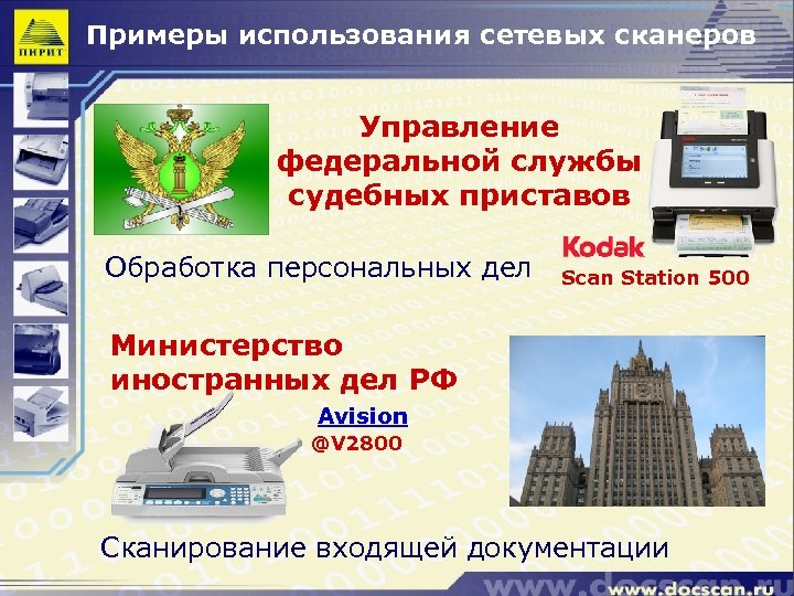 Примеры использования сетевых сканеров Управление федеральной службы судебных приставов Обработка персональных дел Scan Station