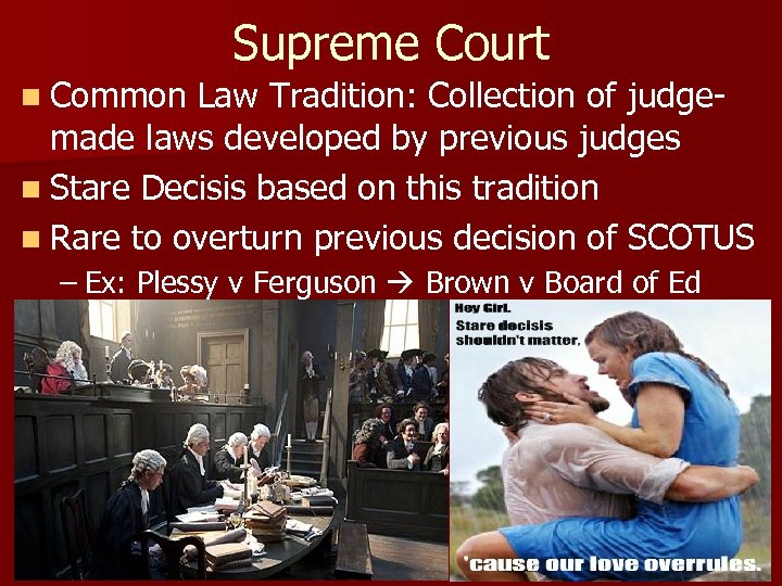 Supreme Court n Common Law Tradition: Collection of judge- made laws developed by previous
