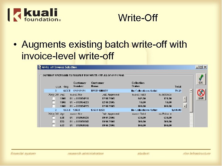 Write-Off • Augments existing batch write-off with invoice-level write-off 