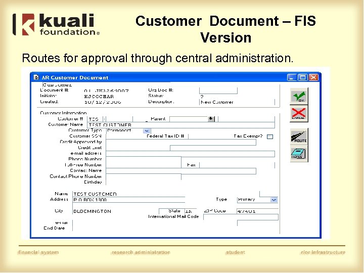 Customer Document – FIS Version Routes for approval through central administration. 