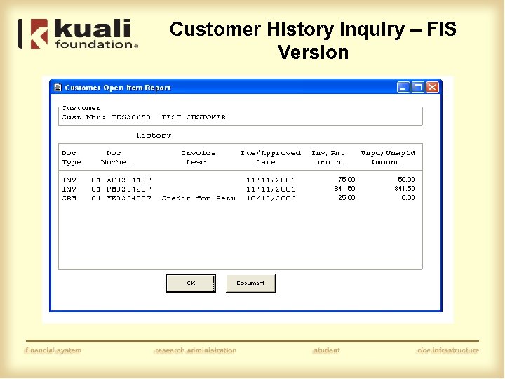 Customer History Inquiry – FIS Version 