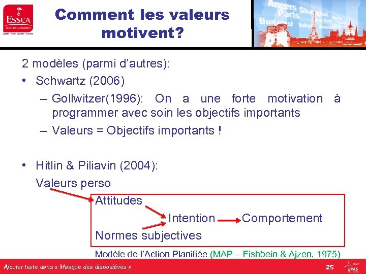 Comment les valeurs motivent? 2 modèles (parmi d’autres): • Schwartz (2006) – Gollwitzer(1996): On
