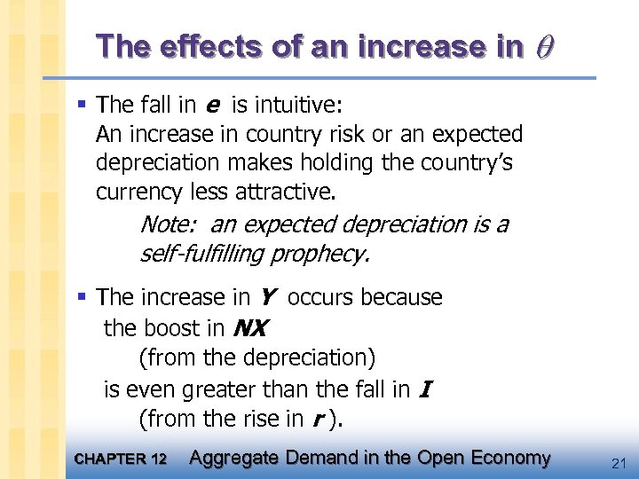 The effects of an increase in § The fall in e is intuitive: An