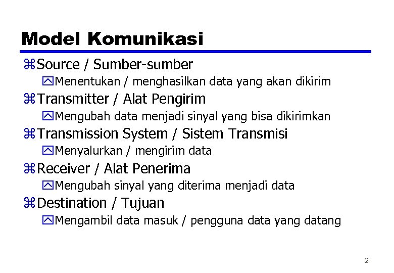 Model Komunikasi z Source / Sumber-sumber y. Menentukan / menghasilkan data yang akan dikirim