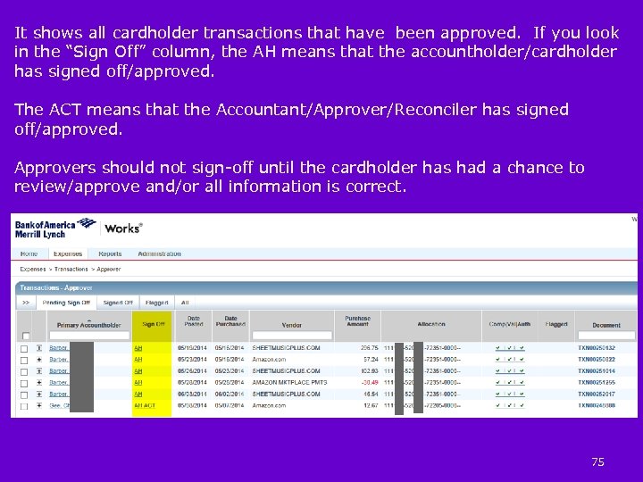 It shows all cardholder transactions that have been approved. If you look in the