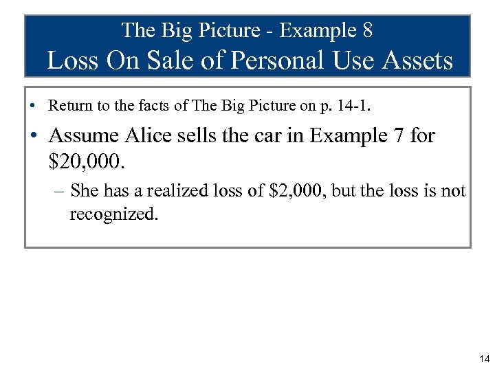 The Big Picture - Example 8 Loss On Sale of Personal Use Assets •