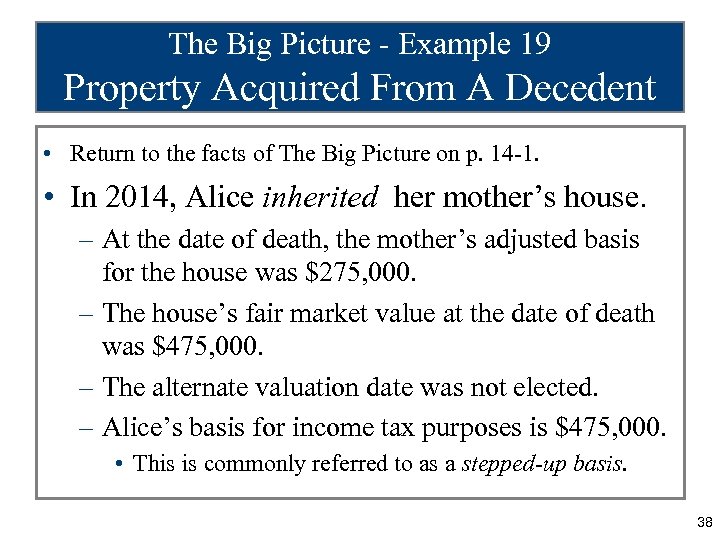 The Big Picture - Example 19 Property Acquired From A Decedent • Return to