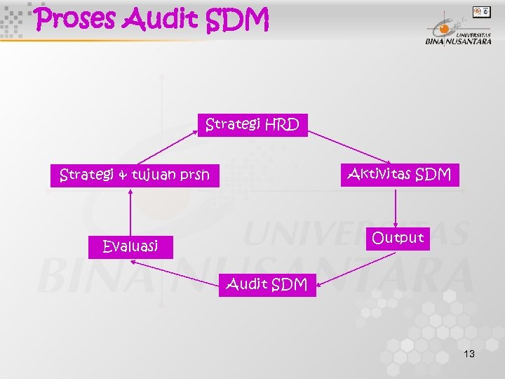 Proses Audit SDM Strategi HRD Aktivitas SDM Strategi & tujuan prsh Output Evaluasi Audit
