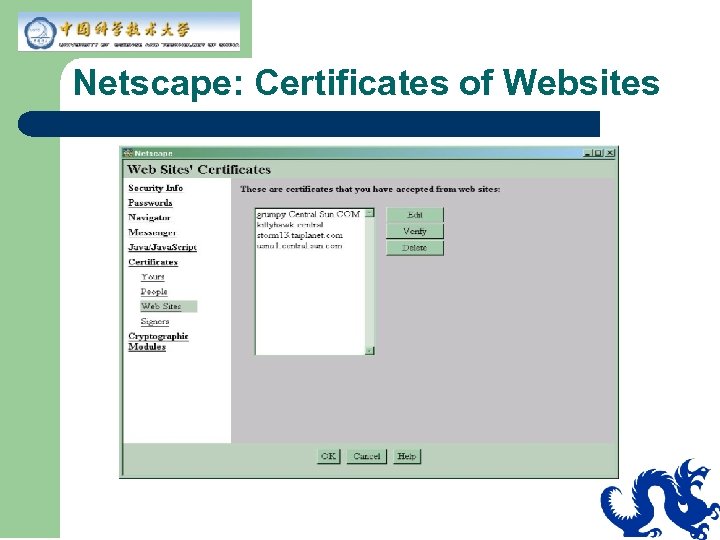 Netscape: Certificates of Websites 