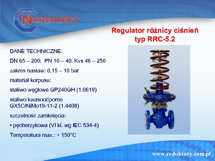 Regulator różnicy ciśnień typ RRC-5. 2 DANE TECHNICZNE: DN 65 – 200; PN 10