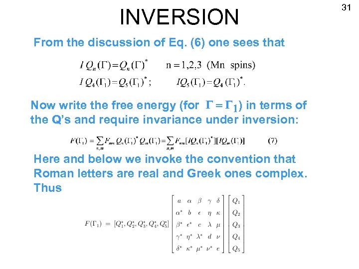 INVERSION From the discussion of Eq. (6) one sees that Now write the free