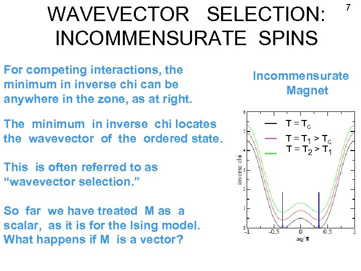 WAVEVECTOR SELECTION: INCOMMENSURATE SPINS For competing interactions, the minimum in inverse chi can be