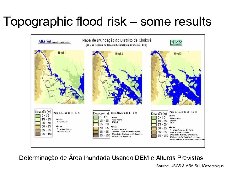 Topographic flood risk – some results Determinação de Área Inundada Usando DEM e Alturas