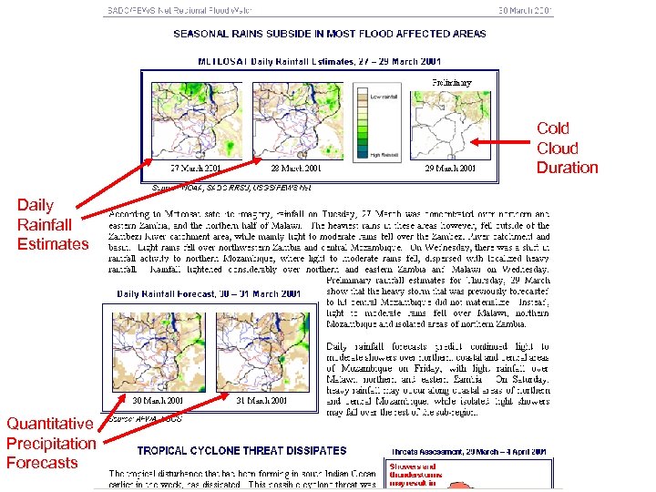 Cold Cloud Duration Daily Rainfall Estimates Quantitative Precipitation Forecasts 