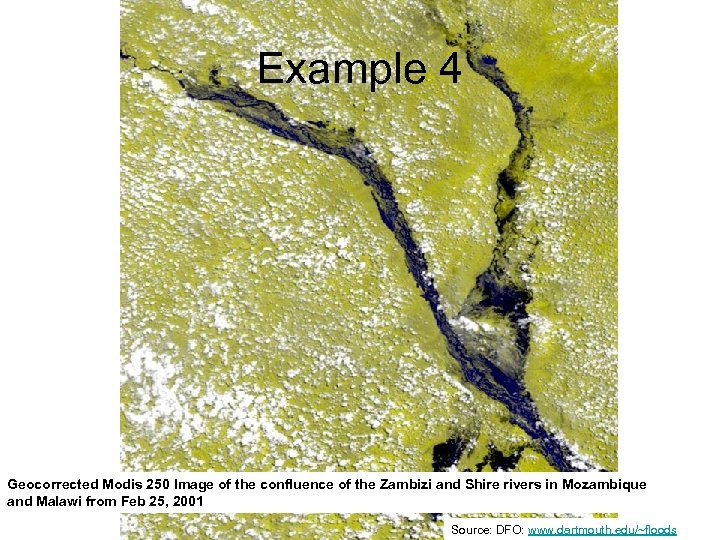 Example 4 Geocorrected Modis 250 Image of the confluence of the Zambizi and Shire