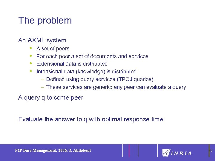41 The problem An AXML system • • A set of peers For each