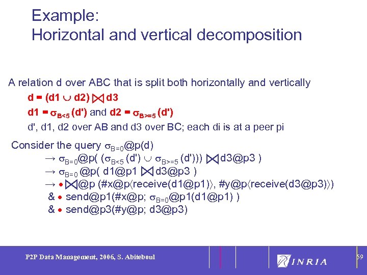 Example: Horizontal and vertical decomposition 59 A relation d over ABC that is split