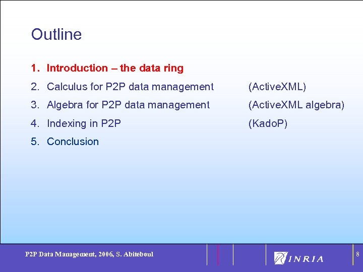 8 Outline 1. Introduction – the data ring 2. Calculus for P 2 P